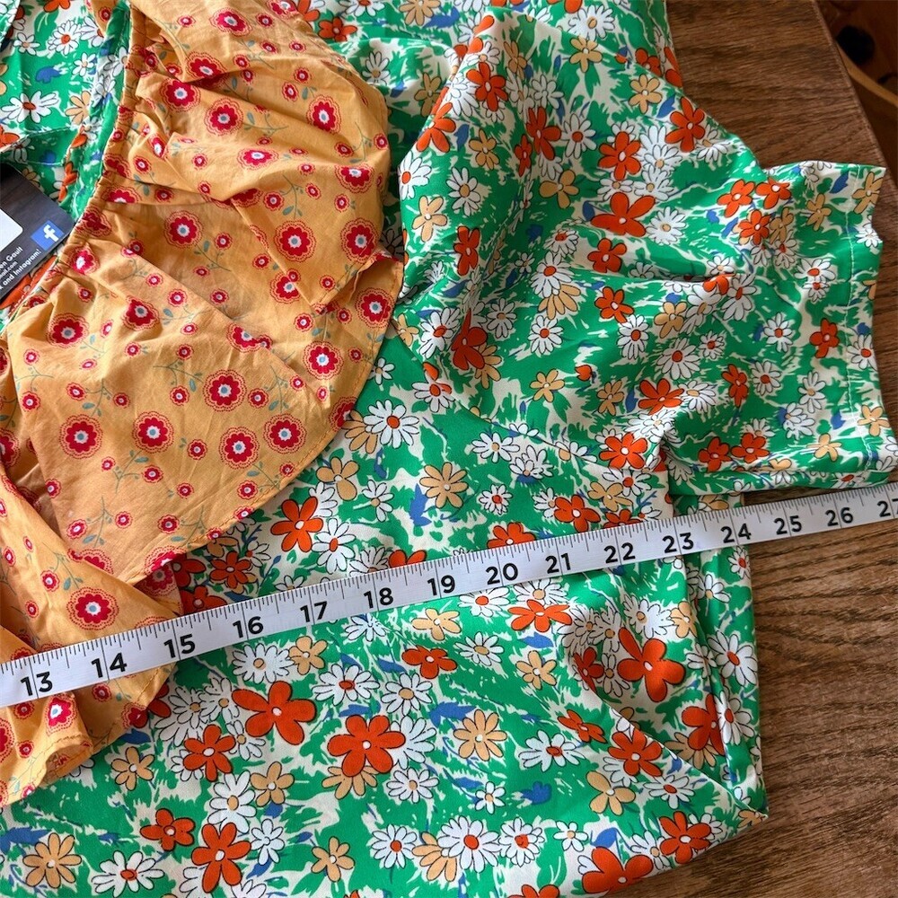Beluah Floral Midi Dress Green Orange Womens Large Extra Large Tiered Ruffle - Picture 6 of 8